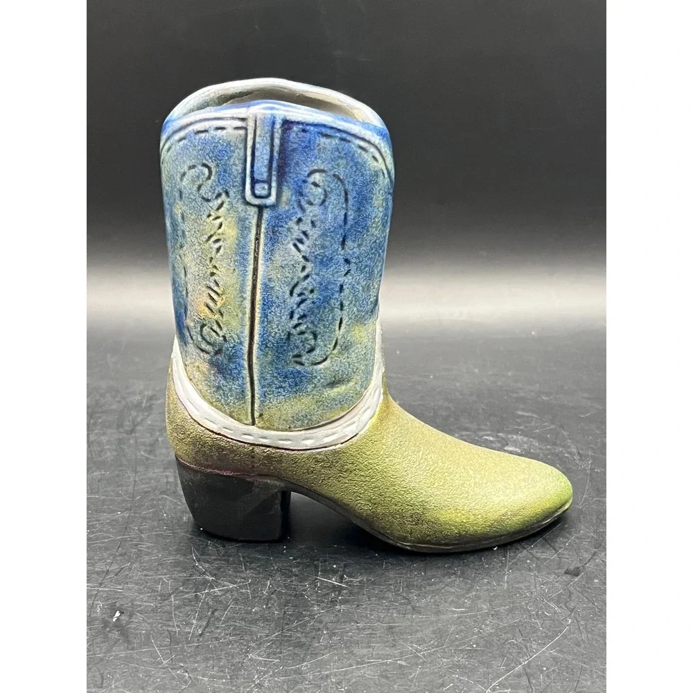 Jeremy Diller Raku Pottery Cowboy Boot Vase Planter Signed Mexico Southwest 4.5